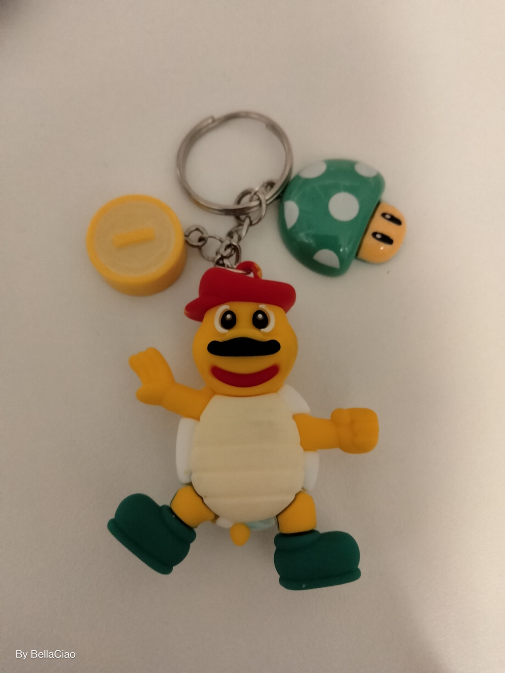 NEW Video Game Character Yellow Turtle Keychain with Green Mushroom Charm